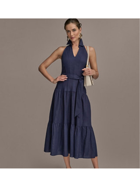 Donna Karan Dresses & Skirts - NWT Donna Karan New York Ink Blue Halter Tiered Maxi Dress Size 6